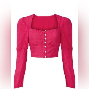 Rahi NWT Medina Chloe Jacquard Long Sleeve Embellished Buttoned Crop Top